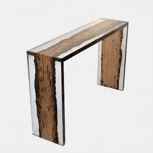 Industrial Epoxy Resin Bent Wooden Console Table