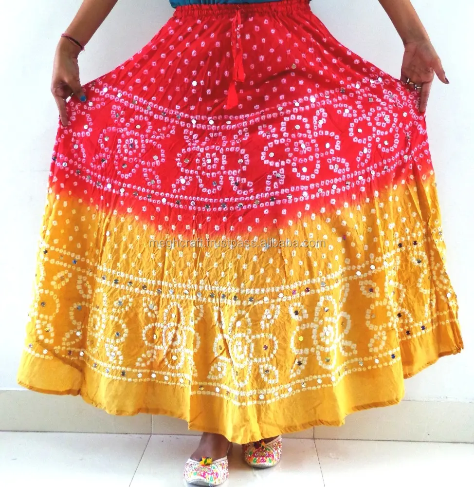 Индийская Праздничная хлопковая юбка BANDHEJ с принтом-Эксклюзивные Дизайнерские зеркальные рабочие юбки