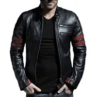 2x blouson de moto en cuir véritable homme, vêtement original, coupe slim, noir