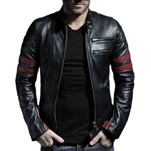 X-men origines wolverine slim fit veste en cuir véritable veste de moto noire