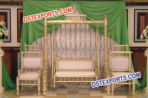 Balançoire Sankheda en bois avec chaises assorties en bois sculpté balançoire Jhula ensemble balançoires de mariage indien australie - Product Image 2