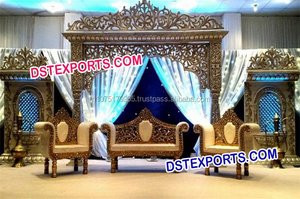 นกยูงทองเหลืองโซฟาโลหะพร้อมแผงชุดเวทีงานแต่งงานตกแต่งเวทีไฟเบอร์วัดแผง - Product Image 3