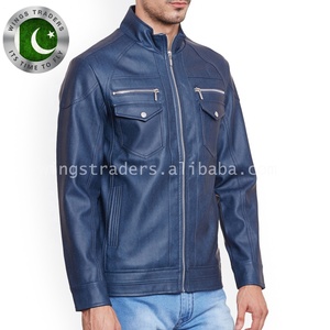 Blouson en cuir bleu homme, de haute qualité, vente en gros, 2021 - Product Image 5