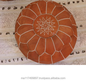 Poufs Marocains Modernes Pliables en Cuir Véritable Tan à la Mode - Product Image 1