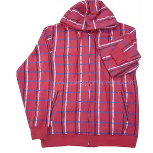 Custom Printed Zipper Hoody <b>Overall</b> Printed Red Plaid Extra Long Fleece Hoodies Snowboard Thick Fabric Preshrunk - Product Image 1