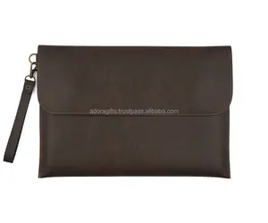 Best selling unisex leather laptop sleeve with magnetic button closure / Envelop leather laptop sleeve case