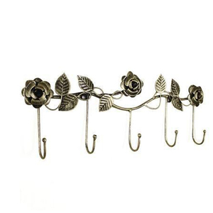 ตะขอแขวน5ตะขอทำจากทองเหลืองโบราณลายกุหลาบและใบไม้ - Product Image 1