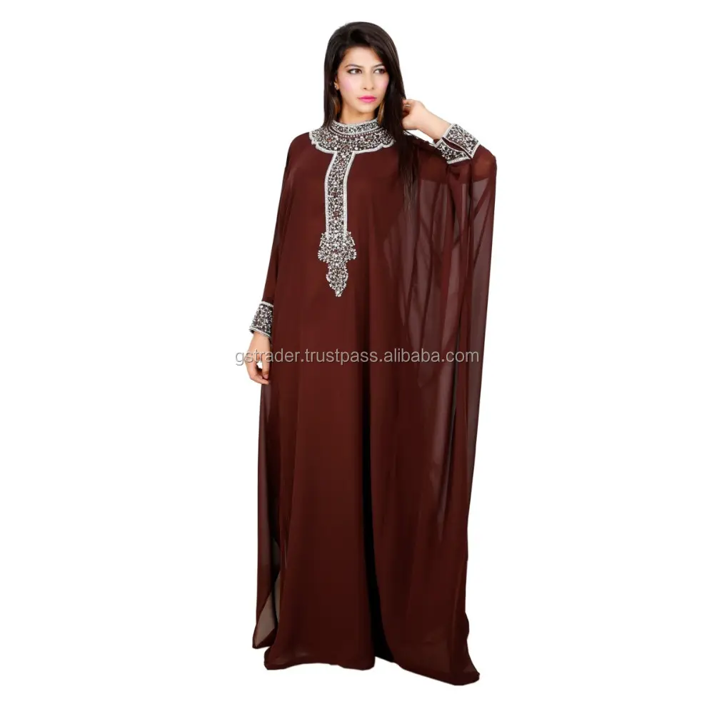 Vestido cafetã cor marrom alluring, fantasia dubai bordados cafetã abaya jaabiya maxi para mulheres