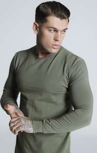 Olive Green 95% Cotton 5% Elastin Full <b>Sleeve</b> <b>T</b>-<b>Shirt</b> <b>Long</b> Line Curved Hem Design <b>Long</b> Length Plus Size Breathable Jersey Fabric - Product Image 5