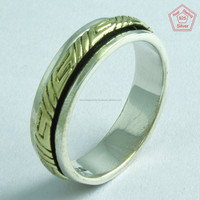 Bague tournante en argent sterling 925 faite à la main avec sertissage invisible, bicolore, pour mariage et fiançailles, fournisseur direct d'Inde - pour fêtes et cadeaux