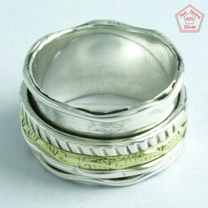 Bague rotative bicolore faite à la main Bijoux élégants en argent sterling direct en Inde pour les fêtes de fiançailles de mariage Fournisseur en gros - Product Image 1