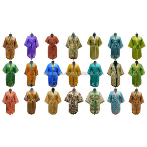 Sari de Seda India Vintage, Bata Corta Informal de Diseñador, Talla Grande, Transpirable, Ropa Interior, Camisón de Playa - Product Image 1