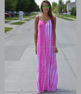 เดรสแม็กซี่แบบลำลองสำหรับผู้หญิงเดรสยาวสปาเก็ตตี้มัดย้อมผ้าเรยอนผูก2024 - Product Image 1