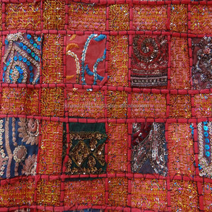 Traditional Indian Cotton sari Patchwork Decorative Sequin Table Runner - Product Image 2