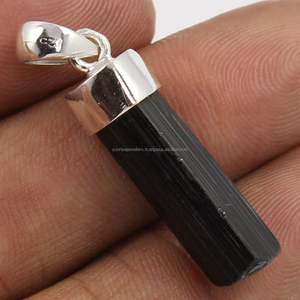 Joli bâton 925 bijoux en argent Sterling massif bâton Solitaire pendentif naturel noir TOURMALINE bijoux de pierres précieuses - Product Image 1