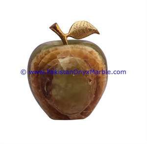 Mano de Obra Artesanal de Alta Calidad de Pakistán: Manzana de Ónix con Hoja de Latón - Product Image 3