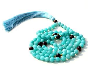 Collier de prière tibétain en amazonite bohème unisexe en gros, mala avec perles rondes de 6 mm, cristal de guérison naturel, pompon en soie - Product Image 2