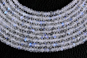Piedra Lunar Arcoíris Natural Azul Fuego, Forma Rondelle Facetada, Calidad AAA, Brillante, Certificada por Terceros, 4mm, para Joyería - Product Image 4