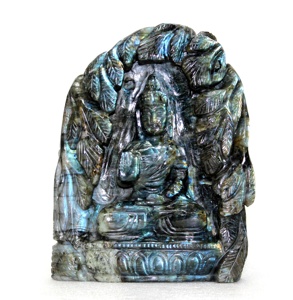 Escultura de Buda Tibetano Tallada a Mano con Piedra Preciosa de Labradorita, Piedras Curativas Hindúes de Cristal, 10'' de Altura, Hecho en India - Product Image 2