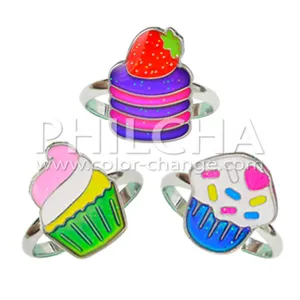 Adjustable Color Changing Mood Ring Jewelry For Kids With Pancake Cupcake Designs