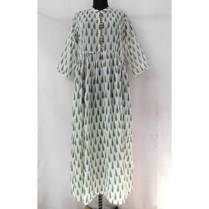 Hecho a mano indio mano bloque impresión damas diseñador vestido de las mujeres de minorías étnicas ropa vestidos de hendidura frontal de botón de Cerrar - Product Image 1