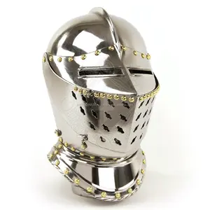 Medieval Knight Close Armet Helmet 16 Gauge TC130 in silver colour with golden dots in stock