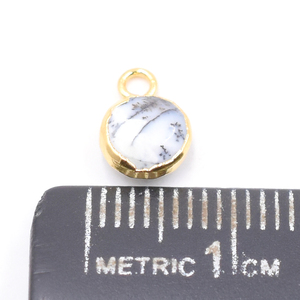 Pendentif en opale dendritique 8-10 mm, forme ronde en laiton plaqué or avec attache pour la création de bijoux - Product Image 3