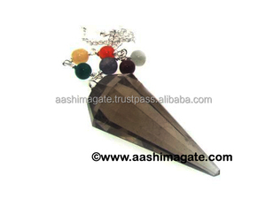 Chaîne de chakra pendule à facettes en quartz fumé naturel fait à la main pour la guérison spirituelle Feng Shui et Reiki avec des minéraux de pierres précieuses - Product Image 2