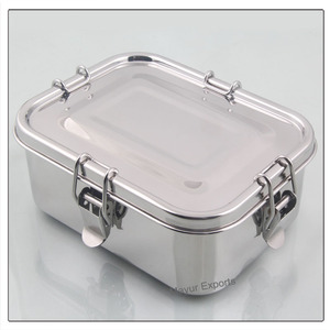 Stainless Steel Lunch box with leak proof lid and 4 Lock Clips
