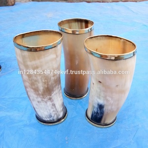 100% คุณภาพที่ดีที่สุดของวัวจริงและวัวฮอร์นถ้วย (แก้ว) ที่มีขอบทองเหลือง - Product Image 2