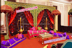 Accessoires de décoration de scène de mariage Swing-Accented Sangeet Stage Muslim Mehndi Stage with Candle Wall Quality Wedding Decorations UK - Product Image 2