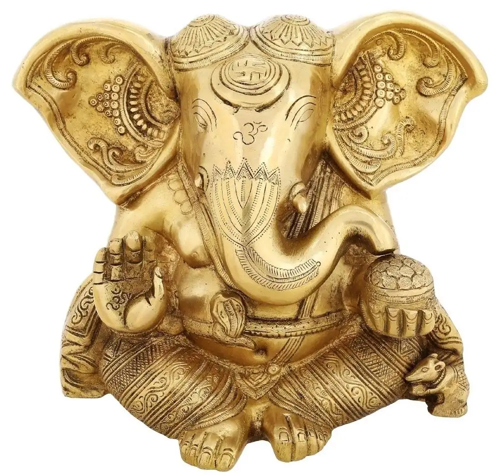 Scultura in ottone del signore Ganesh dell'orecchio lungo fatto a mano del simbolo dell'induismo di migliore qualità per la decorazione domestica per l'esportazione