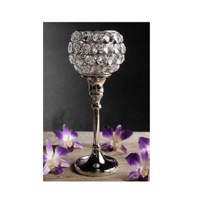 Soporte de luz de té de tallo largo de cristal para decoración de boda de oficina en casa - Product Image 1