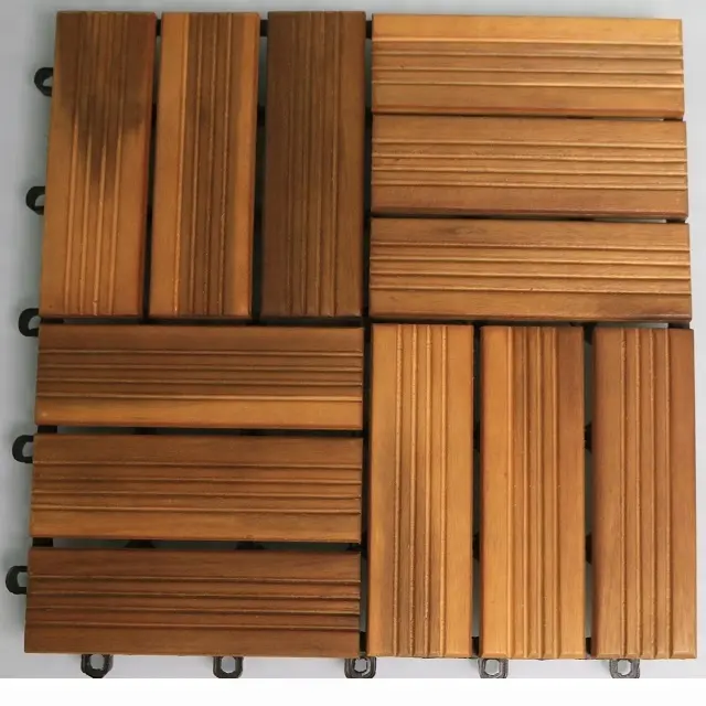 Interlocking Removable snap Acacia Teak look Deck tiles Outdoor floor wood Decking plastic base Vietnam quality