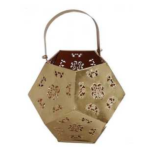 NEW HOME DECORATION ANTIQUE FILIGREE ROUND GOLD HANGING HURRICANE LANTERN - Product Image 1