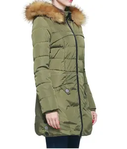 Chaqueta de plumón con capucha de piel para mujer, chaqueta con capucha con cremallera hacia arriba, prendas de vestir, Abrigo acolchado - Product Image 1