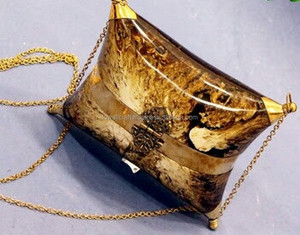 Sac à main pochette en métal motif indien avec chaînes décoration sac d'oreiller en résine acrylique - Product Image 4