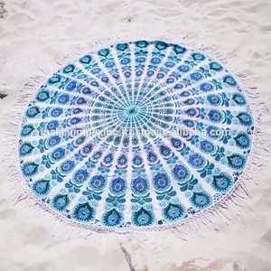 Australië Populaire Extra Grote Custom Gedrukt Katoen Ronde Mandala Strand Handdoeken Met Regelmatige Kwasten