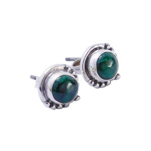 Handmade 925 Sterling <b>Silver</b> <b>Stud</b> Earrings With Natural Malachite Gemstone Rhodium Plated Party Jewelry Gift For Women And Girl - Product Image 1