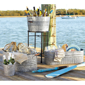 Seau à glace galvanisé avec support noir Refroidisseur de vin et seaux à glace à double paroi isolé et ancré pour bar à boissons - Product Image 1