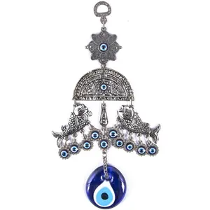Fish Figured Wall Hanging Ornament With Hand made Glass Evil Eye From Turkey