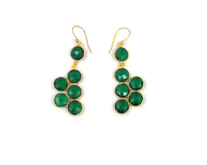 Belle forme ronde en quartz vert plaqué or bijoux faits à la main faisant des boucles d'oreilles multi-pierres naturelles - Product Image 2