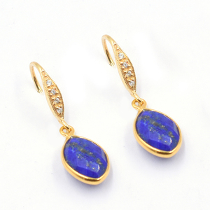 Lapis Lazuli 31 à 32 mm avec Zircon oreille fil Marquise forme argent lunette plaqué or boucle d'oreille - Product Image 2