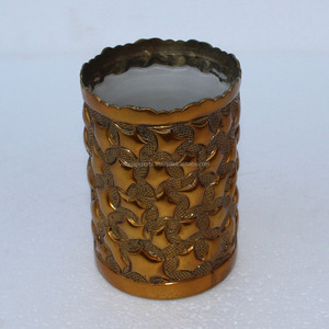 Designer Embossed Gold-Plated Iron Votive <b>Candle</b> Holder with <b>Lanterns</b> for Wedding Lighting Decorations - Product Image 1