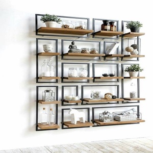 Estante de exhibición de hierro y madera para muebles del hogar - Product Image 1