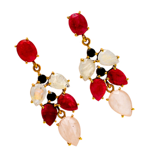 พลอยทับทิมแท้อัญมณีโอนิกซ์925เงินสเตอร์ลิงต่างหูแบบตุ้มชุบทองต่างหูรูปไข่ทรงลูกแพร์ทำมือ - Product Image 2