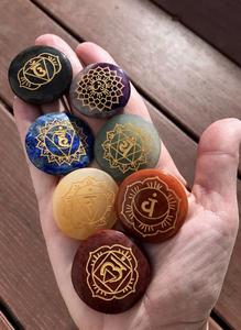 Reiki Seven <b>Chakra</b> Round Reiki Sanskrite Symbol <b>Set</b> Natural Stone Reiki Healing <b>Crystal</b> Gemstone Wholesaler - Product Image 2