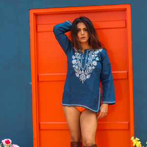 Broderie jaipuri coton haut tunique - Product Image 1