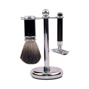 PRESTIGE RAZOR Ensemble de blaireau et support de rasage à revêtement noir avec rasoir de sécurité à double lame DE (super acier inoxydable) pour hommes - Product Image 1