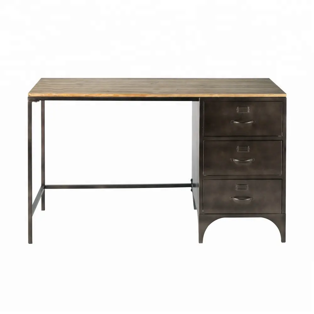 Промышленный винтажный железный металлический манговый деревянный письменный стол с 3 выдвижными ящиками